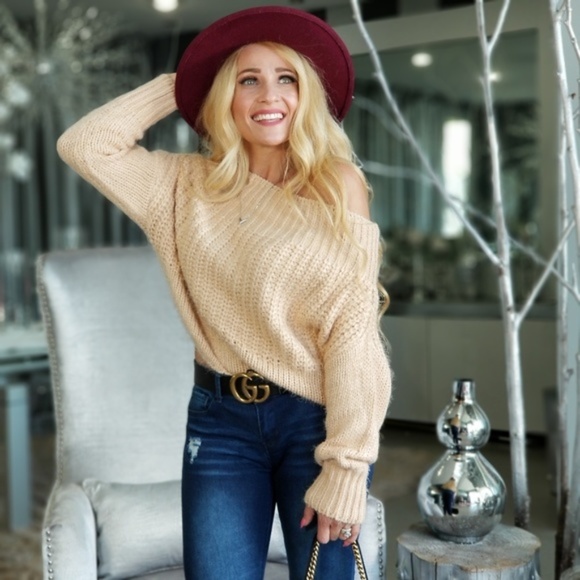 MODA ME COUTURE Sweaters - EVELYN Fuzzy Off Shoulder Sweater